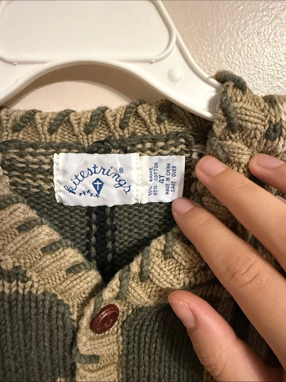Vintage Kitestrings Plaid Cardigan Sweater Knit with Dog Print Beagle 4T Novelty
